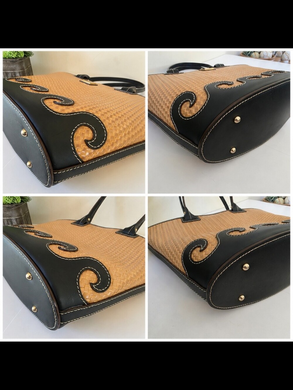 Dooney & Bourke Black Trim Tan Woven Tote Bag - Picture 12 of 13